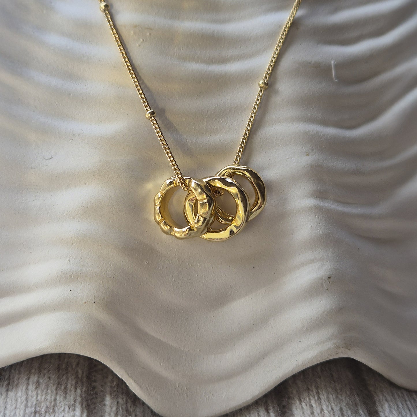 Eden - 3 Rings Pendant - Sterling Silver Necklace - Gold (Best seller)