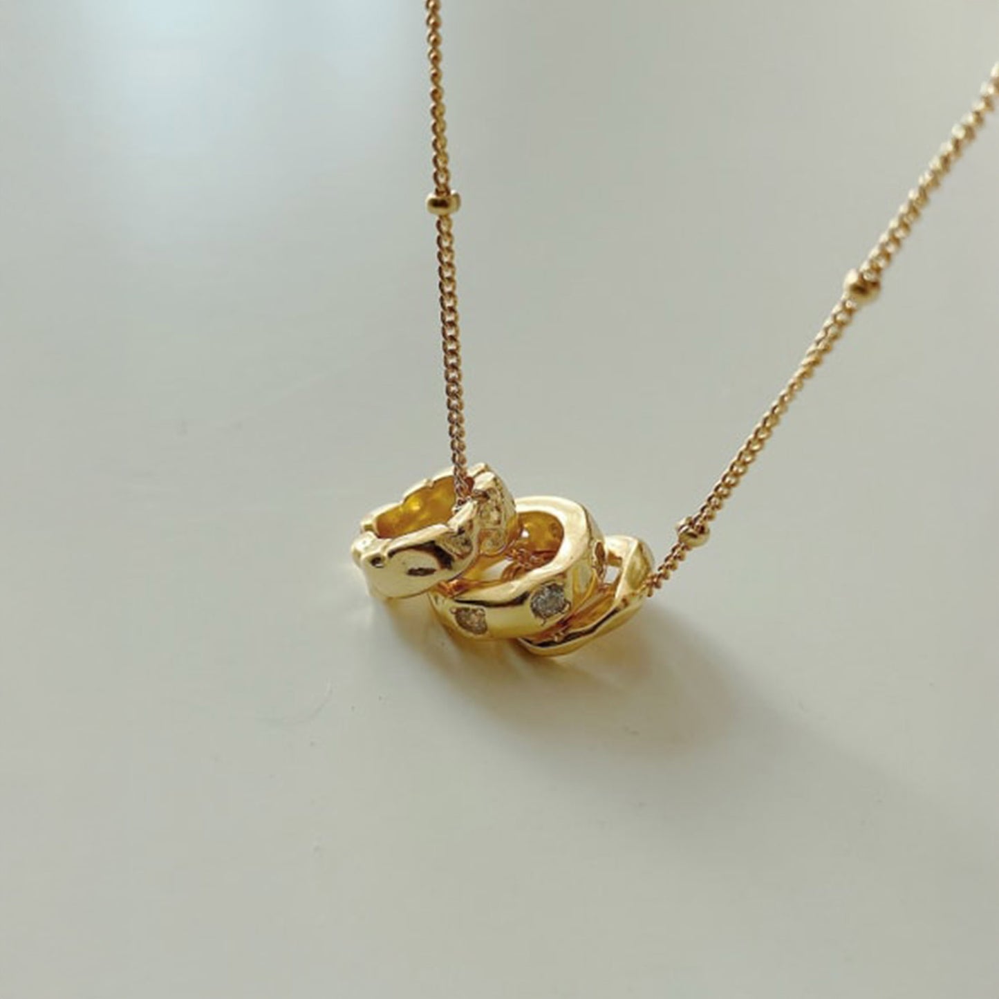 Eden - 3 Rings Pendant - Sterling Silver Necklace - Gold (Best seller)