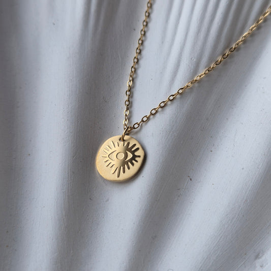 Sorella of May Ayla Evil eye gold pendant necklace