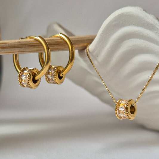 Sorella of May Celest gold set with Cubic Zirconia round pendants