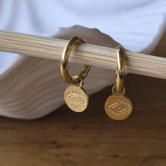 Amara - Stainless Steel - Hoop Huggie Earring- Gold