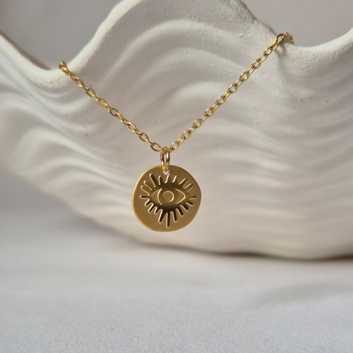 Sorella of May Gold necklace with Evil Eye round pendant