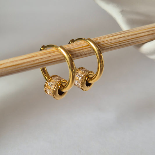 Sorella of May  Celest gold earrings with cubic zirconia round pendants