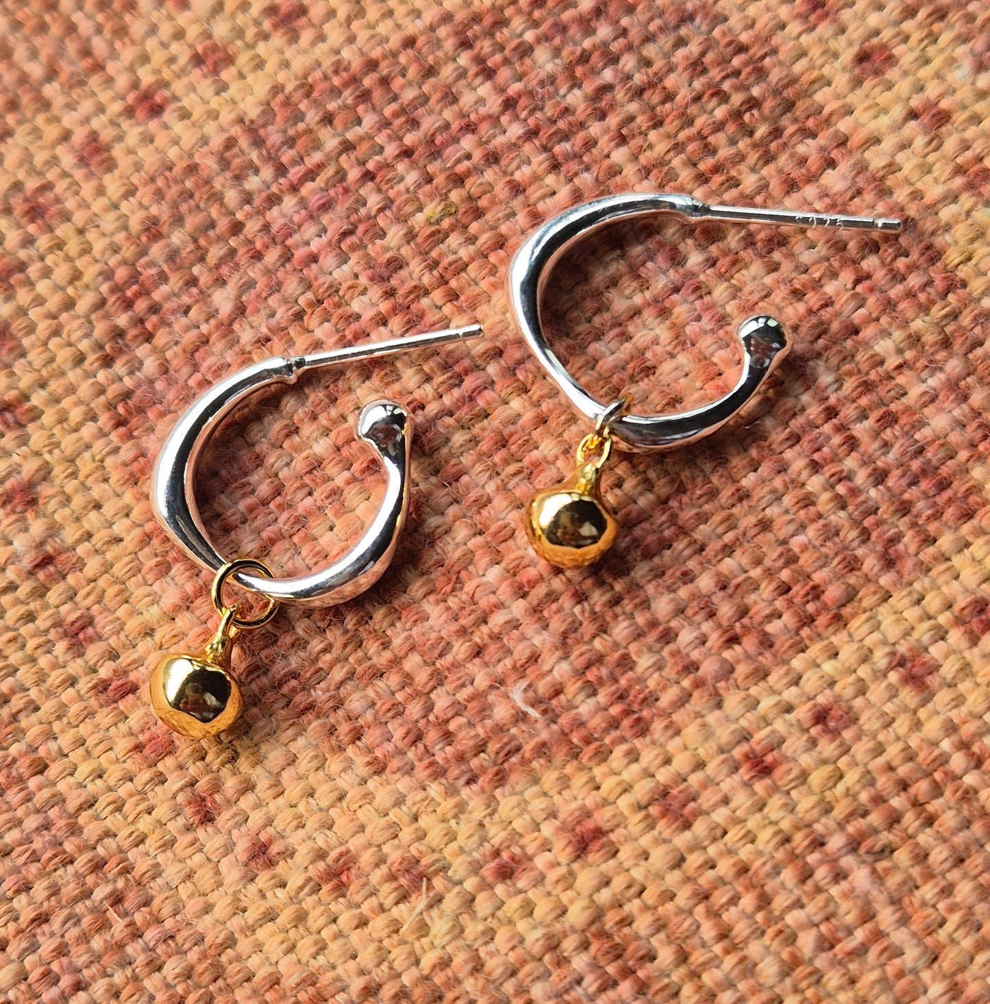 Eliana - Sterling Silver - Gold Ball Pendant - Earring - Silver